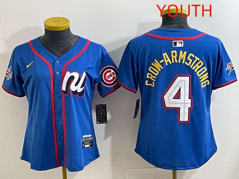 Youth Chicago Cubs #4 Crow-Armstrong Blue MLB All star Nike 2025 Jersey style 003